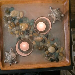 Decorative Tray with Candles and Turtles